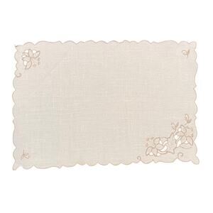 Vintage Ivory Embroidered Linen Napkins, Floral, Set of 8